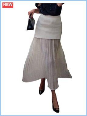 Women's Elegant Mesh Pleated High Waisted Long Skirt Office Wear